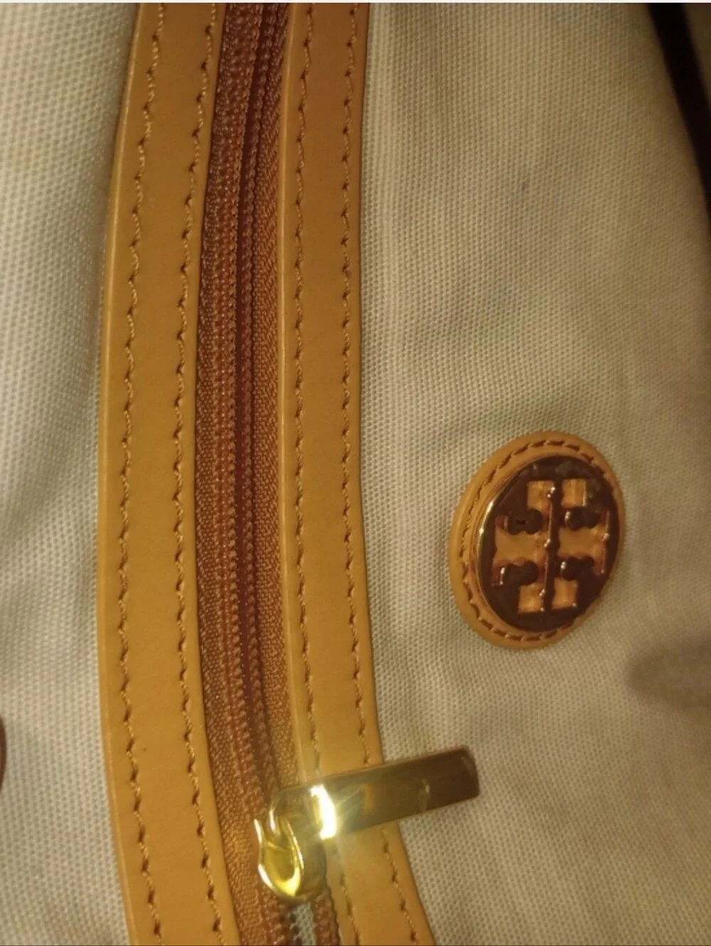 Tory Burch Red Canvas Tote with Tan Leather Handles
